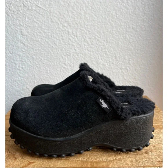 Y2K Rocket Dog Black Suede Sherpa Platform Mule 8 - Picture 2 of 6